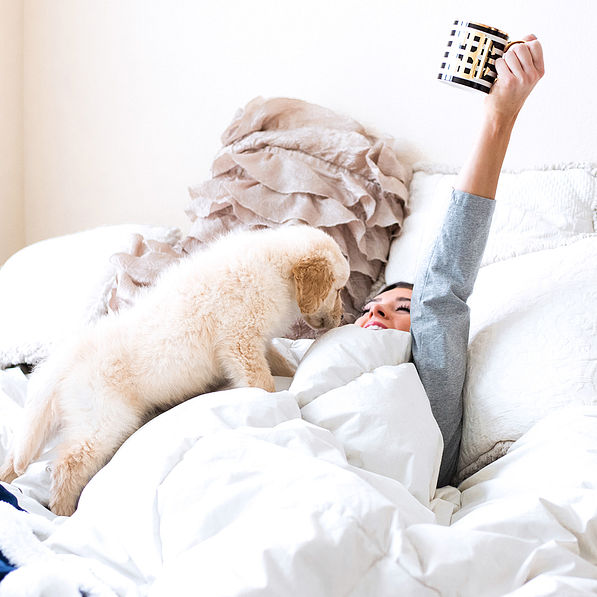 Puppy Waking Up with Monogrammed Coffee Mug