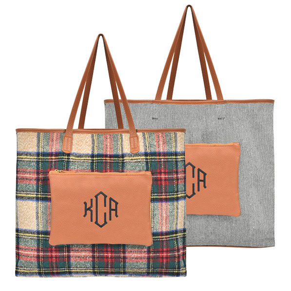 personalized reversible overnight tote bag showing both sides