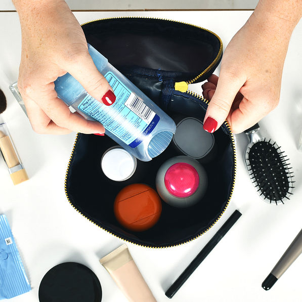 Full Size Bottles fit inside our Monogrammed Seersucker Ditty Bag