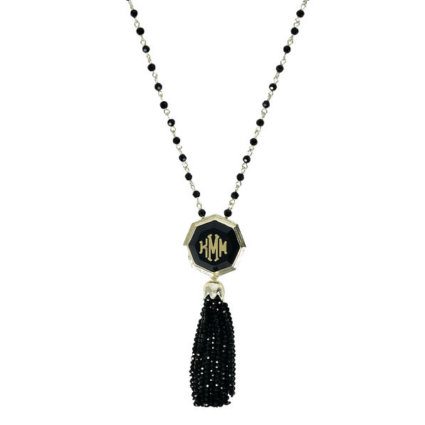 Monogrammed Tassel Pendant Necklace with Gold Mirror Octagonal Font