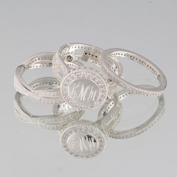 monogrammed three piece pave ring stack