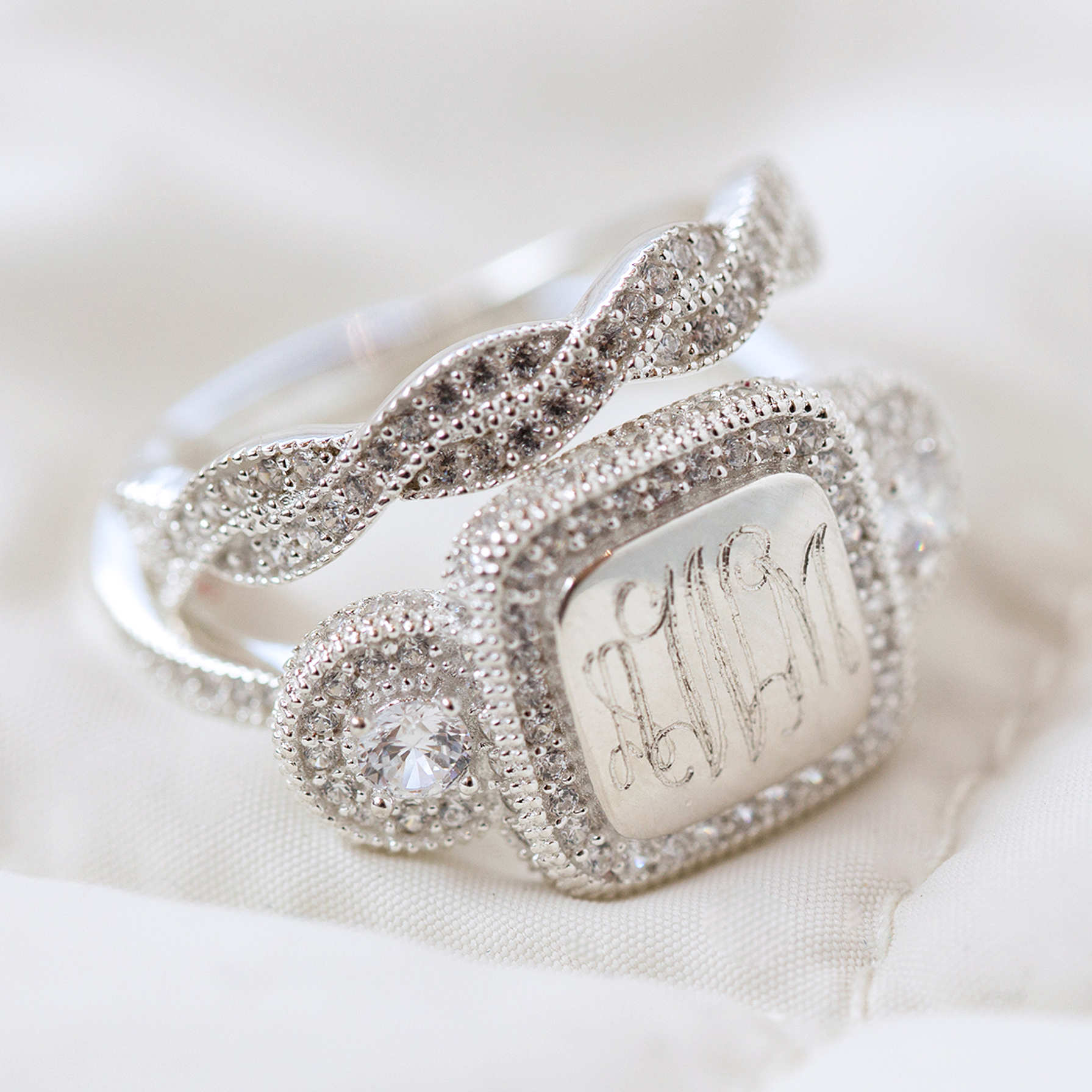 Monogrammed Cushion Ring Stack