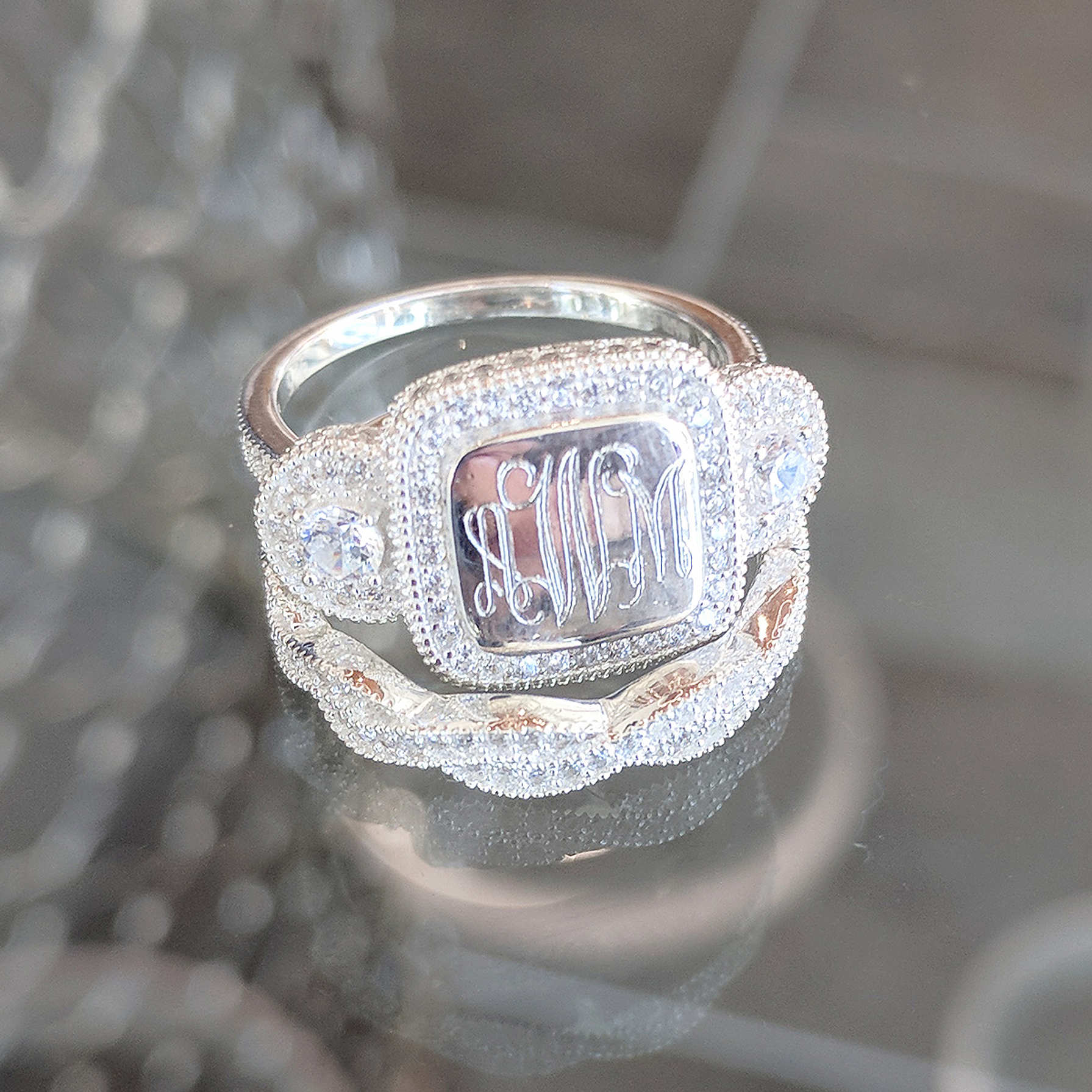 Monogrammed Cushion Ring Stack