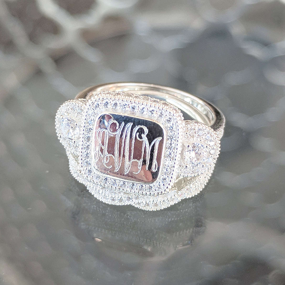 Monogrammed Cushion Ring Stack