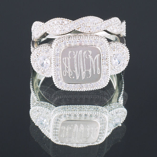 Attractive Monogrammed Cushion Ring with two bands