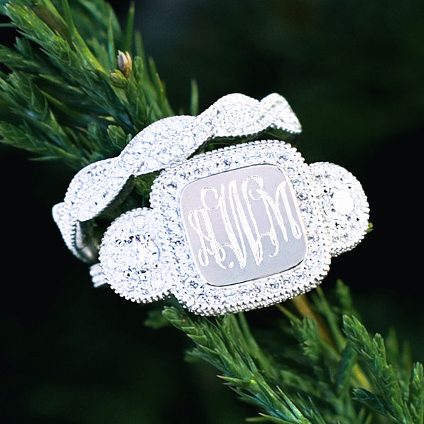 Personalized silver stacked bands ring