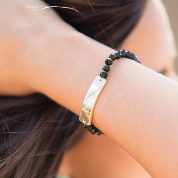 gold bar beaded personalized bracelet