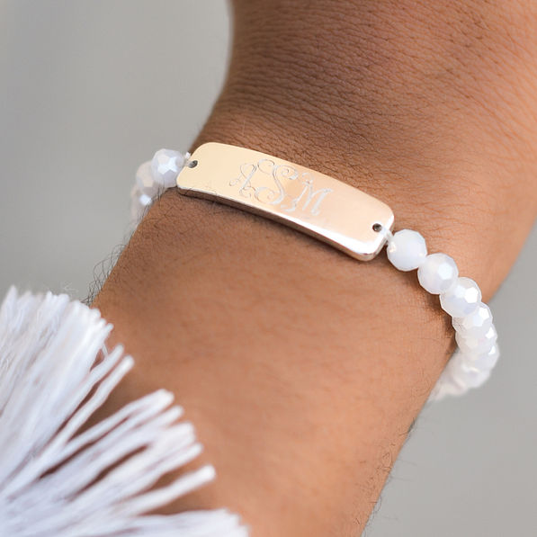 silver bar monogrammed beaded bracelet