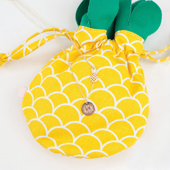 Cute Pineapple Necklace on Pineapple Jewelry Pouch