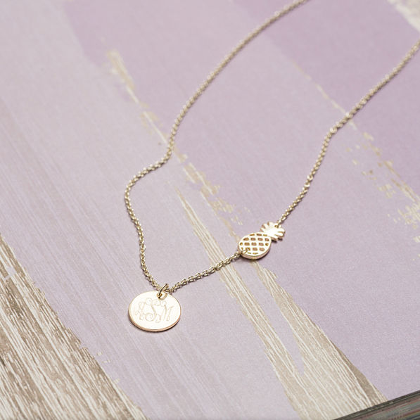 Monogrammed Pineapple Necklace in Gold