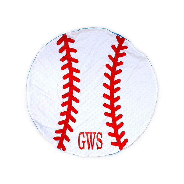 Red and white baseball print plush blanket