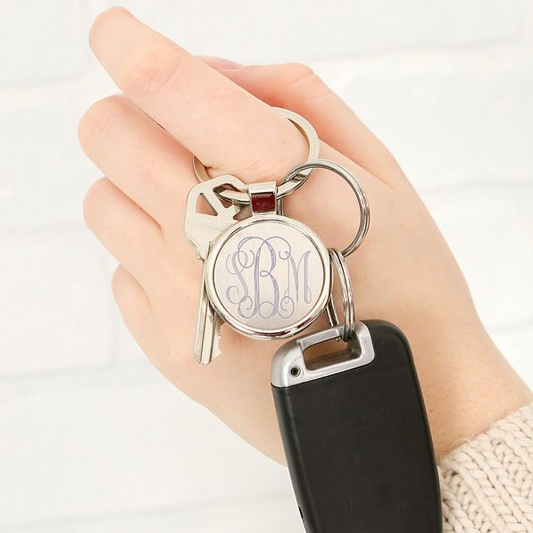 Monogrammed Round Key Chain with Car keys