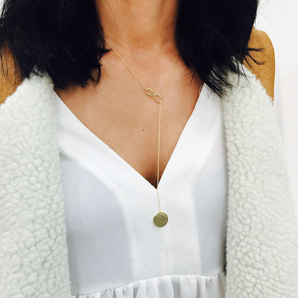 Girl wearing Gold Chain Infinity Necklace