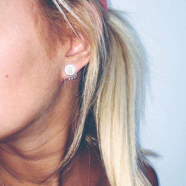 small personalized earrings in ear