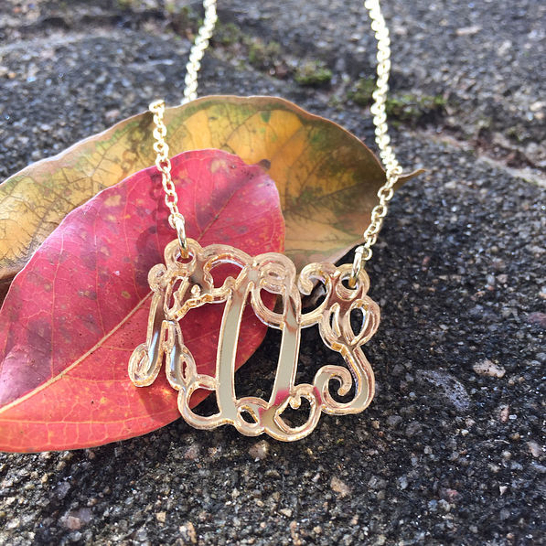 Gold Acrylic Monogrammed Necklace with leaves