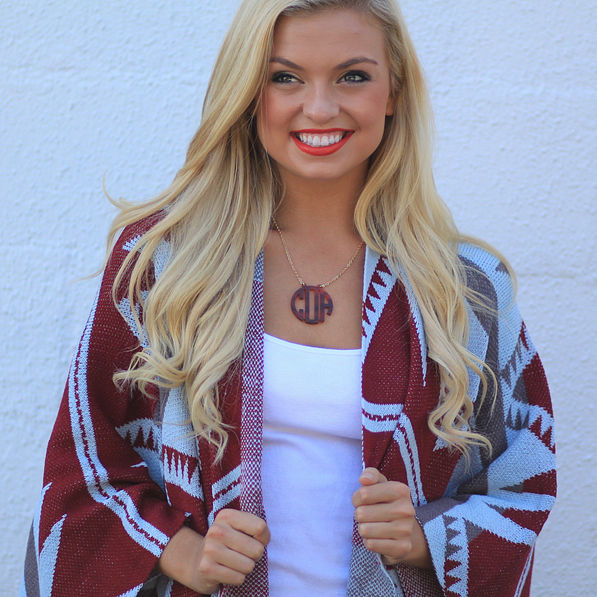 Girl wearing Acrylic Personalized Necklace in Tortoise