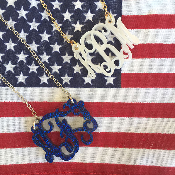 Acrylic Custom Necklace against American Flag
