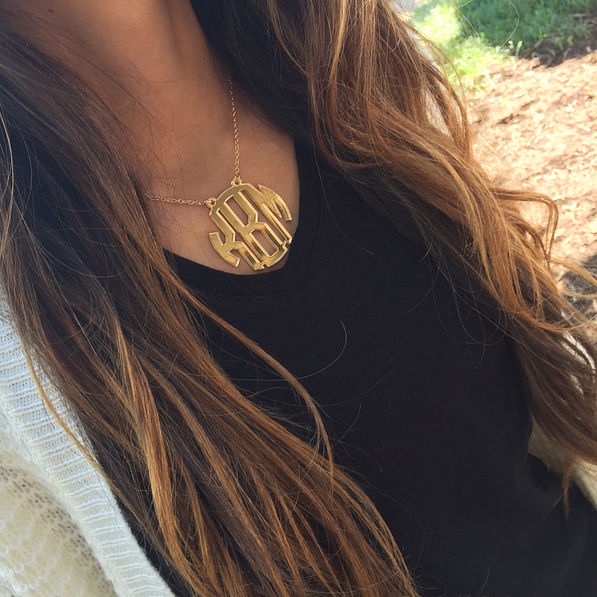 Acrylic Monogrammed Necklace in Reflective Gold
