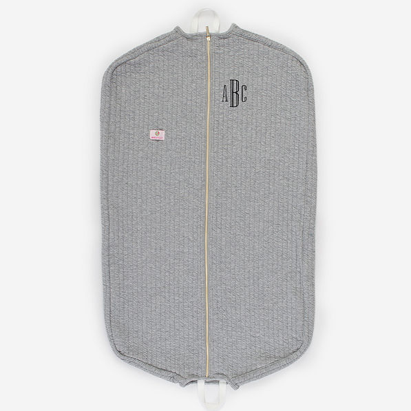 Monogrammed Quilted Garment Bag in Gray