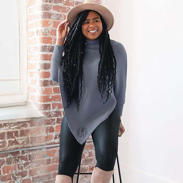 slate blue sweater poncho