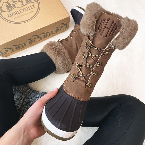 Monogrammed Tall Winter Duck Boots Fur Marleylilly