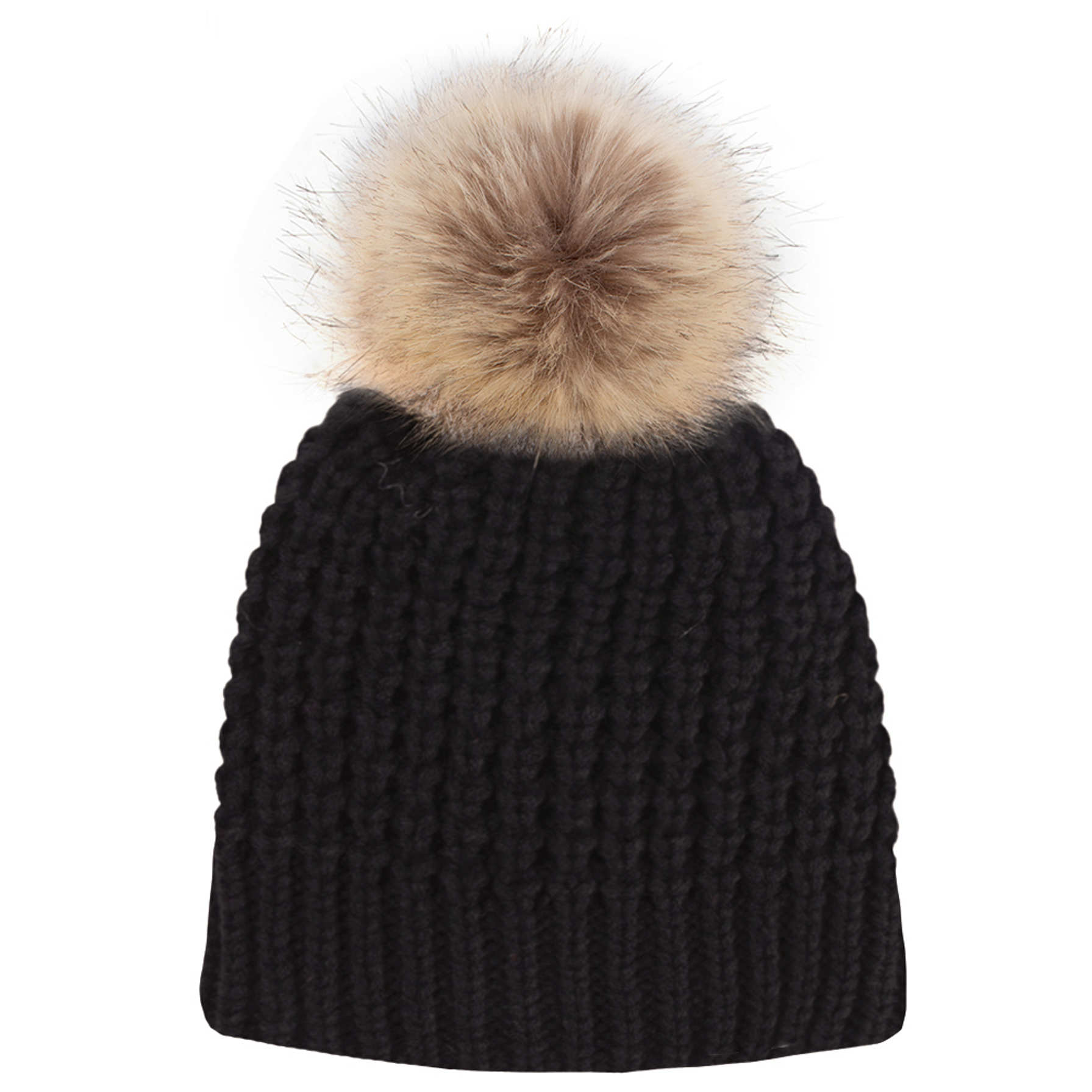 Knit Beanie with Faux Fur Pom-Pom - Marleylilly