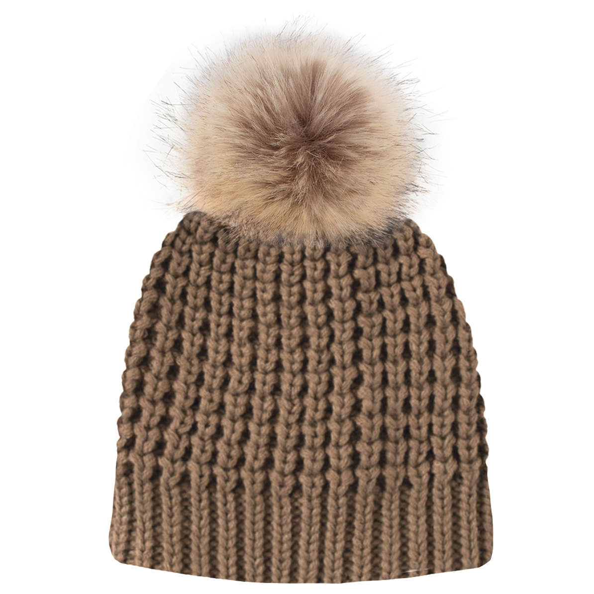 Knit Beanie with Faux Fur Pom-Pom - Marleylilly