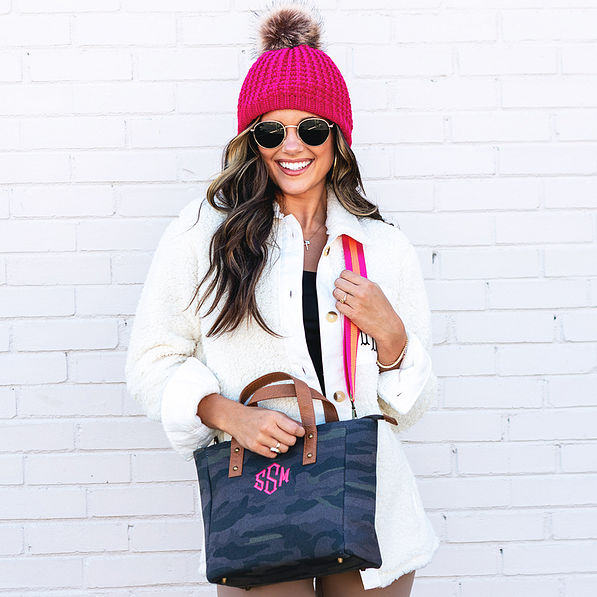 ootd with hot pink chunky knit beanie