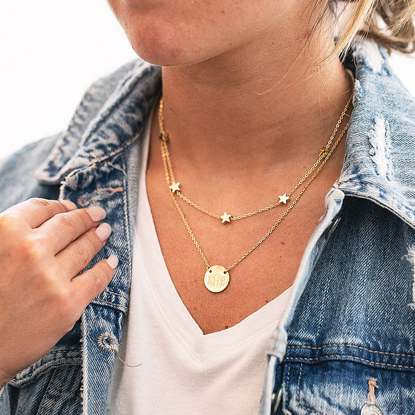 gold star necklace with jacket