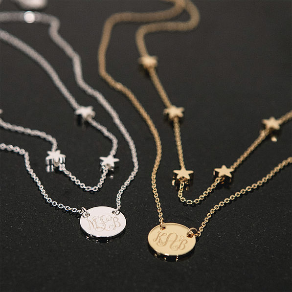 duo star necklace on black background