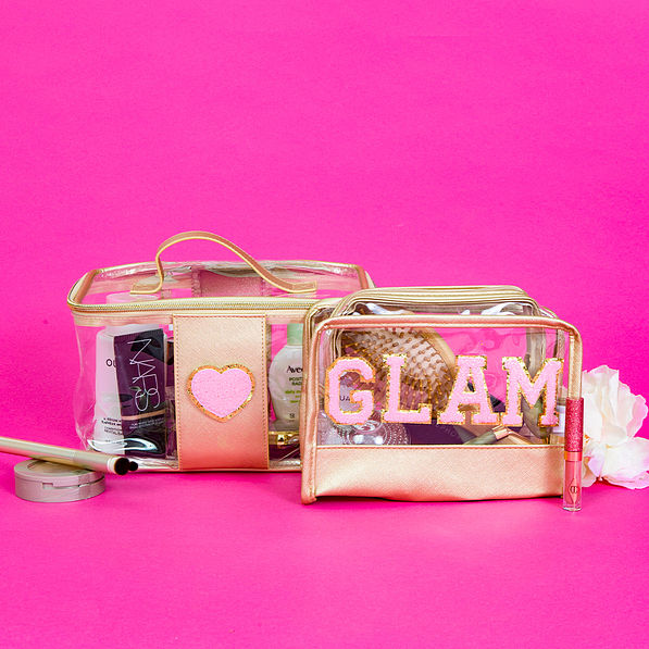 small chenille letters on clear bags - pink