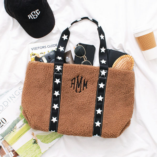 hickory sherpa tote bag flatlay