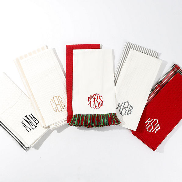 Monogrammed Kitchen Towels, Oven Mitts and Pot Holder Embroidered Set 