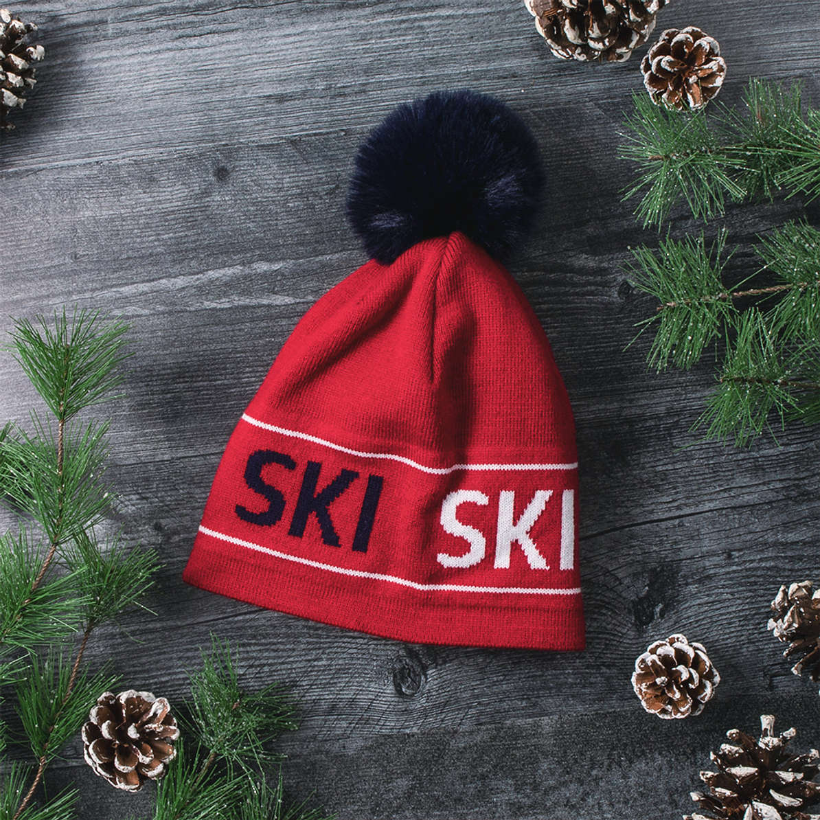 Ski Beanie with Faux Fur Pom Pom - Marleylilly