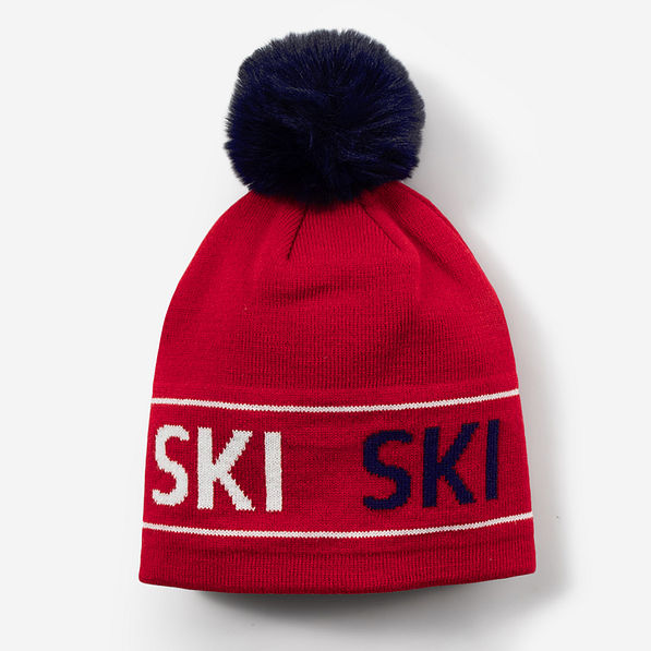 Ski Beanie with Faux Fur Pom Pom - Marleylilly
