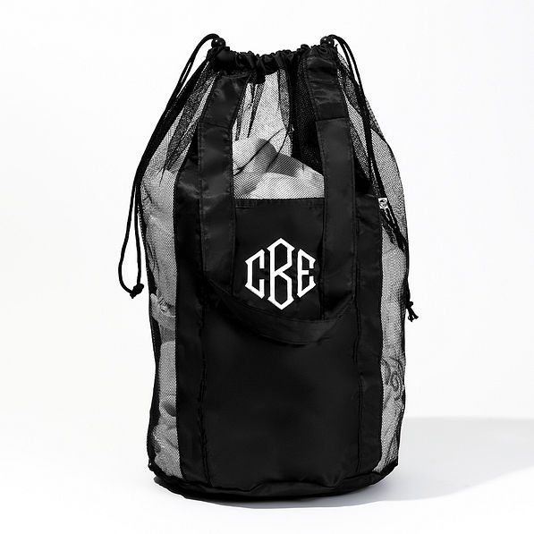Monogrammed Packable Dirty Clothes Bag in black