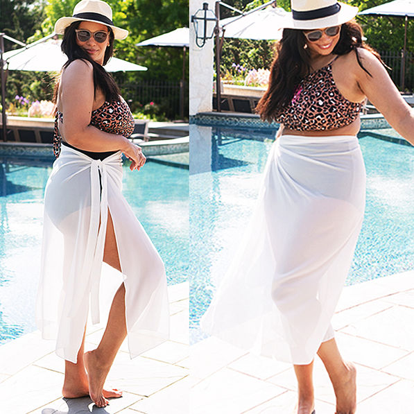 white sarong on girl at the pool