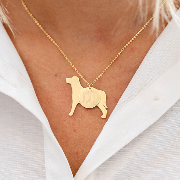 monogrammed dog charm necklace in gold
