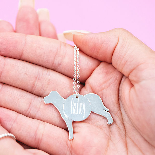 monogrammed dog charm necklace in silver