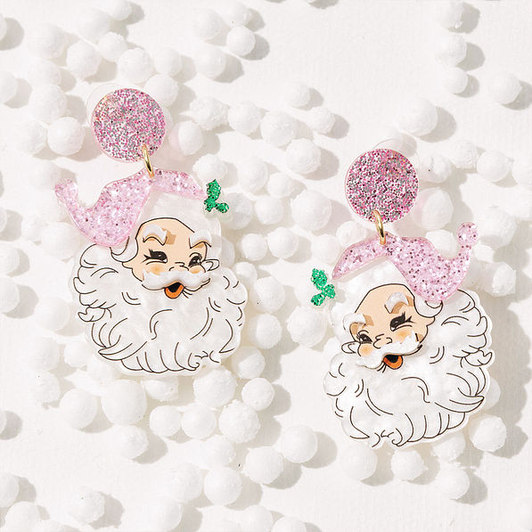 santa earrings in pink with cotton