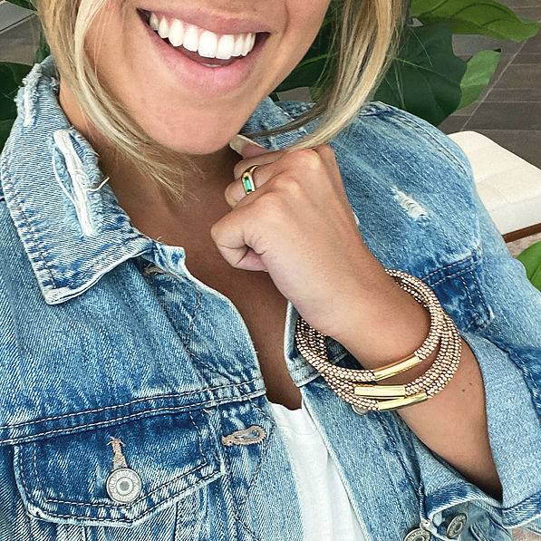 rose gold bangle set with denim jacket