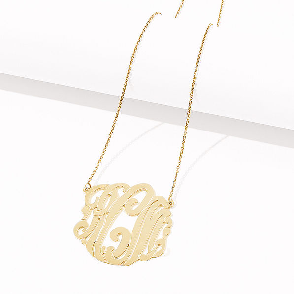 Large gold plated custom monogram necklace