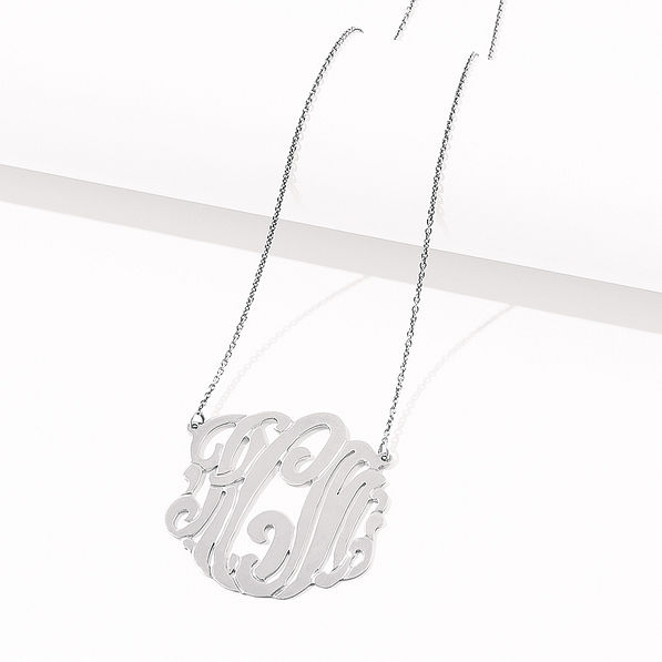 Large sterling silver custom monogram necklace