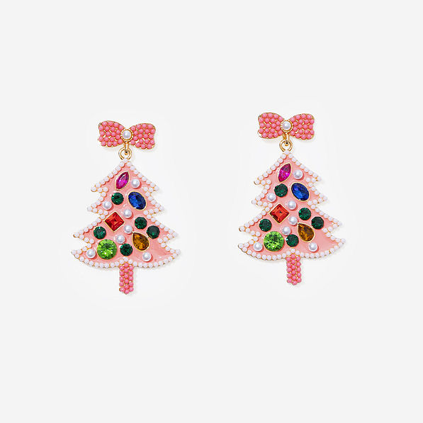 beaded christmas tree earrings in pink