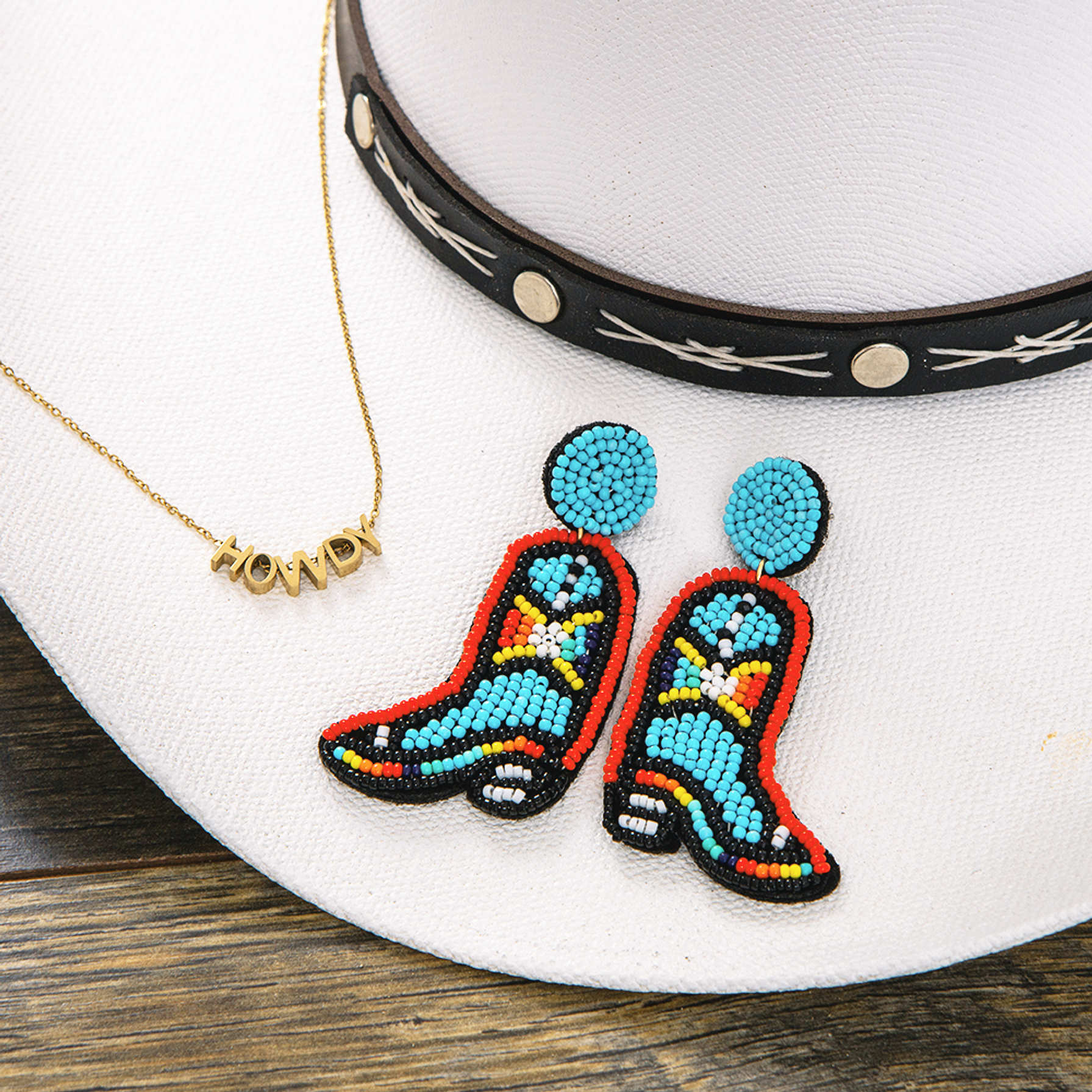 Beaded Cowboy Boot Earrings