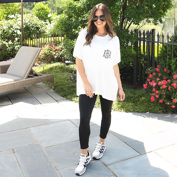 white short sleeve tunic on peyton - full body