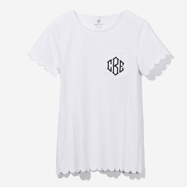 Monogrammed Scalloped Top in White