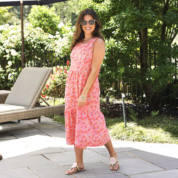 rosewood valley ruffle midi dress on peyton - poolside