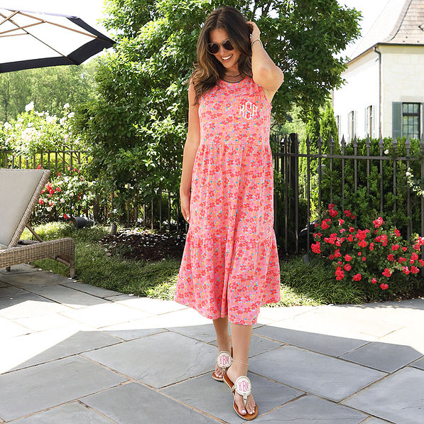 rosewood valley ruffle midi dress on peyton