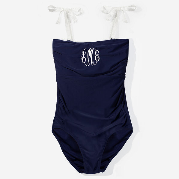Monogrammed One Piece Bathing Suit in Navy